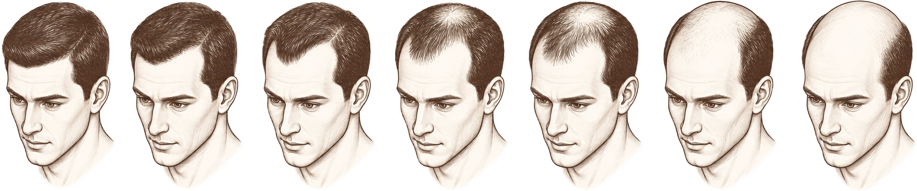 Norwood Scale illustration showing seven stages of male pattern hair loss
